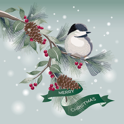 Vector illustration of a bird on branches.