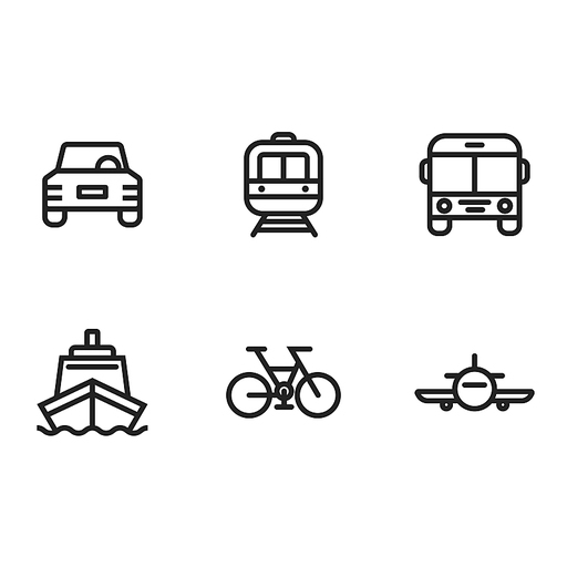 교통 자동차 비행기 배 기차 버스 자전거 아이콘 일러스트레이션