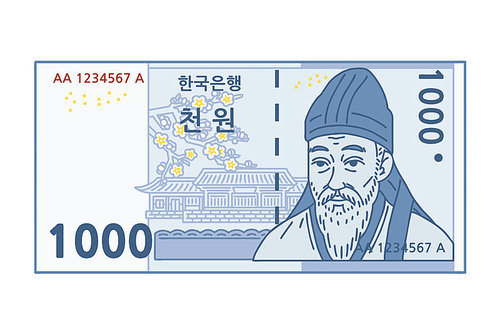 한국 지폐 1000원. 천원. 벡터 일러스트.
