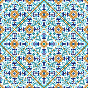 Talavera tile. Vibrant Mexican seamless pattern, originally from Morocco and Lisbon. For fabric, textile, patchwork, flooring and walls