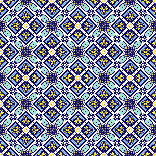 Blue ornament traditional Portuguese azulejos. Oriental seamless pattern imitating the sky-blue glazed ceramic tiles, majolica. Azulejos for fabrics, prints, t-shirts, bags, wrapping paper.