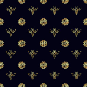 seamless pattern with insect. bee texture for corporate identity, packaging luxury brand product, -cosmetic, soap, medical product and honey. style thin line. decor for smartphone surface design