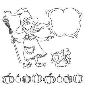 Pretty witch with cat doodle style. Banner for your design flyers, invitations,  posters