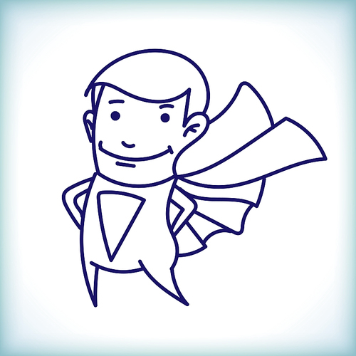 Cartoon Businessman superman in a raincoat on a white background in the style of doodle