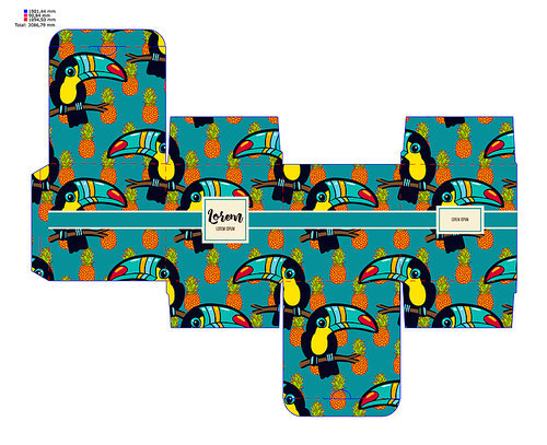 Template pattern decorative gift box with tropical toucan. Vector design Die-stamping. Diy pack boho style. Stencil printing, cutting bonbonniere. Die cutting vector layout
