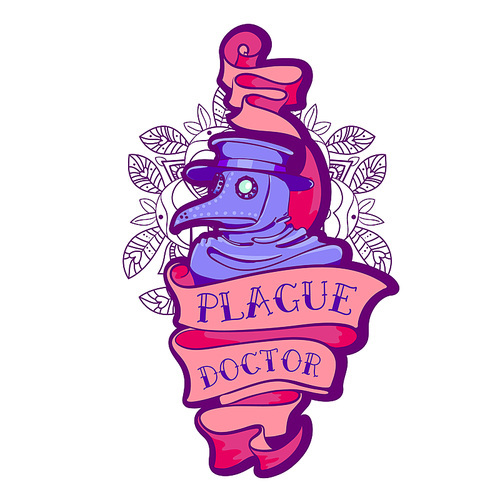 plague doctor.  in the style of the old school. doctor in a bird mask and hat. old tape. for prints, posters, t-shirts, bags, covers smartphones