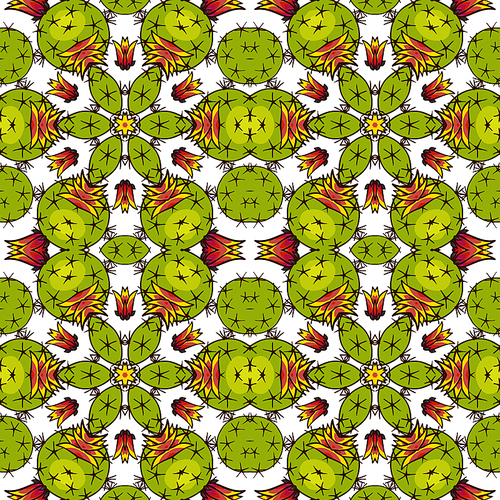 Kaleidoscope of succulents. Rich vintage seamless pattern in boho style.