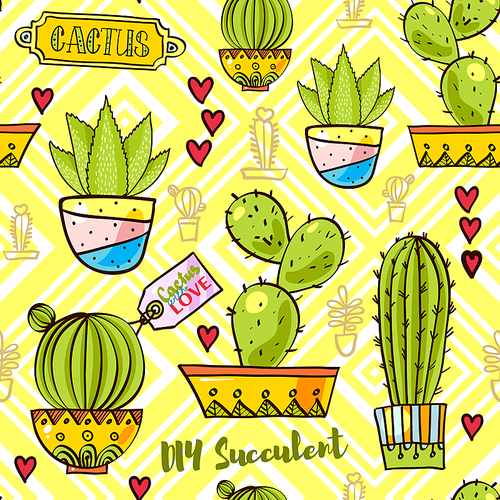 Trend of cactus patterns. Bright seamless patterns for fabrics, prints, scrapbooking, smart phones, wallpaper.
