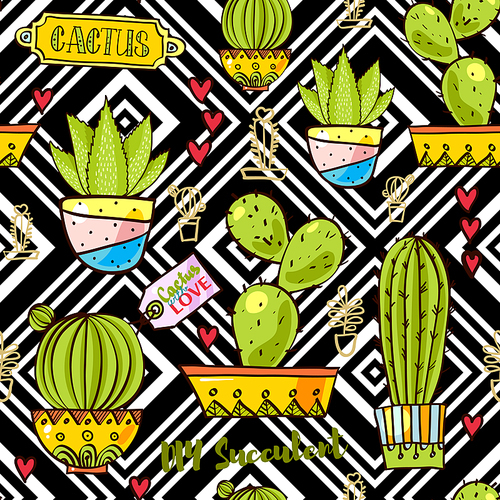 Trend of cactus patterns. Bright seamless patterns for fabrics, prints, scrapbooking, smart phones, wallpaper.