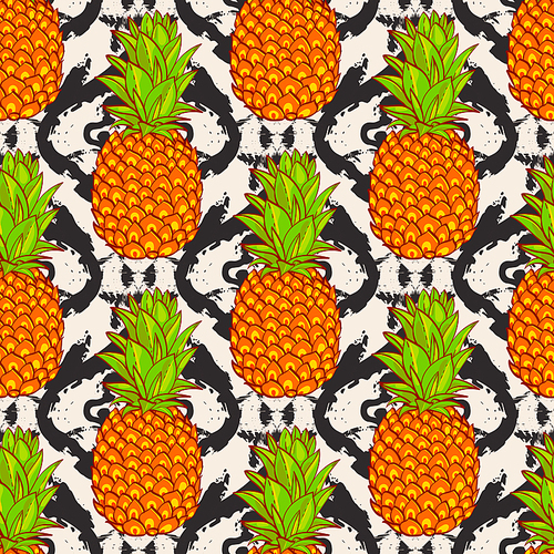 Tropical Pineapples Background  Seamless Pattern  on a tribal background
