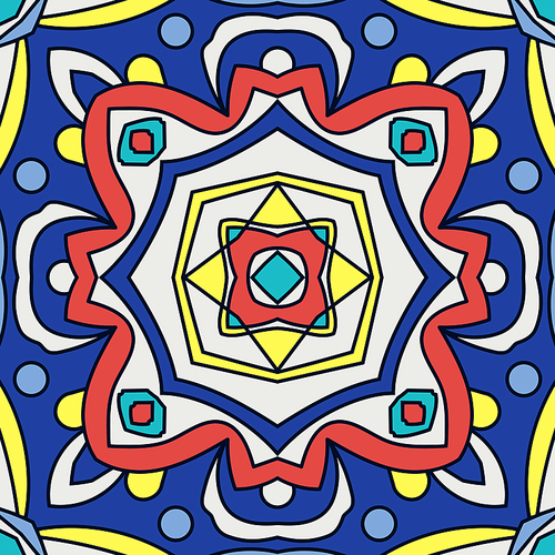 Bright traditional Talavera ornament. Mexican seamless pattern simulates colorful glazed ceramic tiles. For fabrics, prints, t-shirts, bags, wrapping paper.