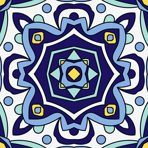 Blue ornament traditional Portuguese azulejos. Oriental seamless pattern imitating the sky-blue glazed ceramic tiles, majolica. Azulejos for fabrics, prints, t-shirts, bags, wrapping paper.