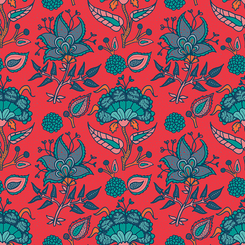 Indian National paisley ornament for cotton, linen fabrics. Tribal flowers seamless pattern. Bohemian ornament for taps. Texture for wrapping, skins smartphones, textile wallpapers, surface design