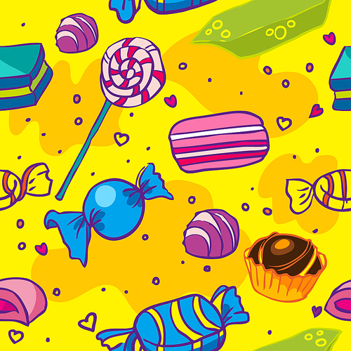 seamless texture of sweet candy on a yellow background