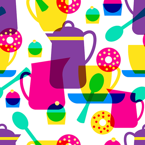 Tea time seamless pattern. Vector illustration. Isolated object on white .