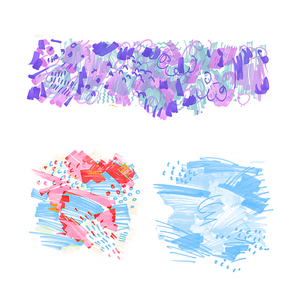 Hand-drawn marker stains. Colorful stripe design element set. Vector illustration.