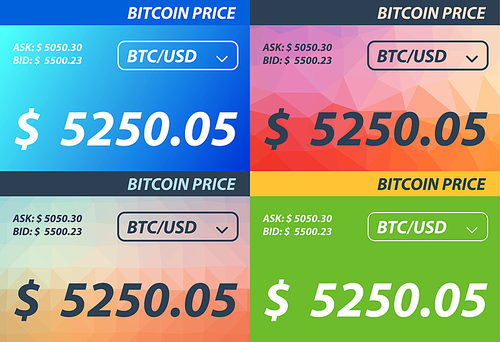 Set Web banner price bitcoin. The price tag template for currency exchange for crypto currency for your website. Set of bright mock-ups of different colors