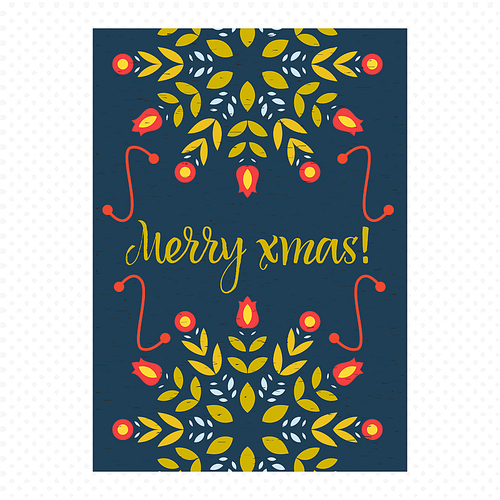 Vintage Christmas Card. With spectacular snowflake in the form of branches and flowers. Vector.