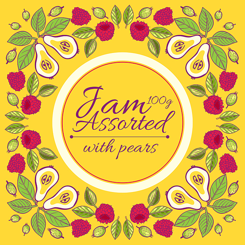 Sweet and healthy homemade jam paper label  vector illustration