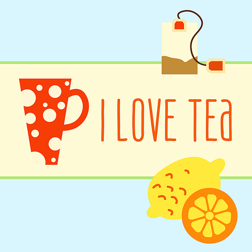 Icon set with tea in flat style. I love tea.