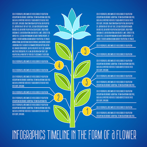Timeline infographics in the form of a flower on a blue background