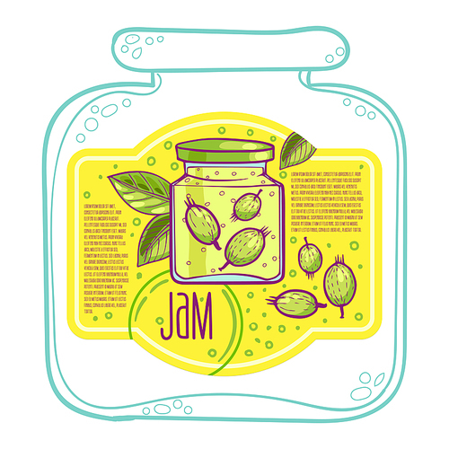 Sweet and healthy homemade gooseberry jam paper label  vector illustration