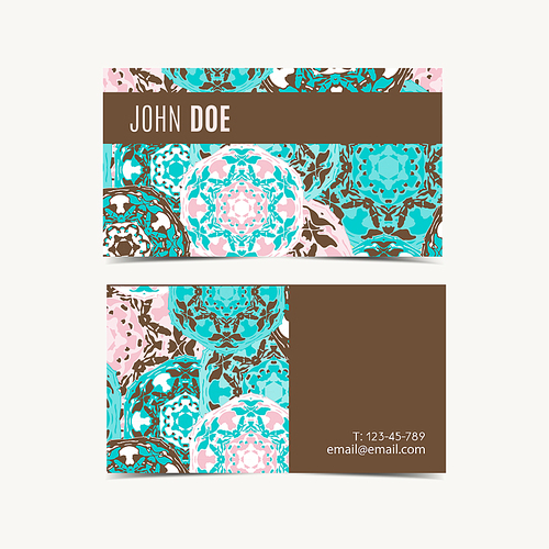 Template business cards with oriental Islamic pattern. Business card with Arabic pattern. Vintage decorative mandala pattern. Decorative floral business cards, turkish design, vector template.