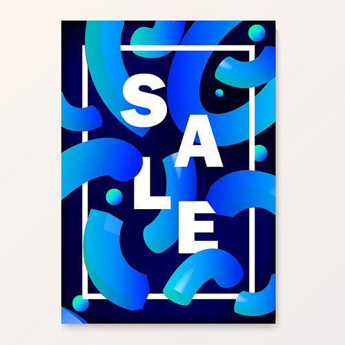 Bright poster for your sales discounts and promotions. Modern style. Used to sell banners flyers price tags for outdoor printing mobile teasers and e-commerce. 3d shapes in the style of dynamic design