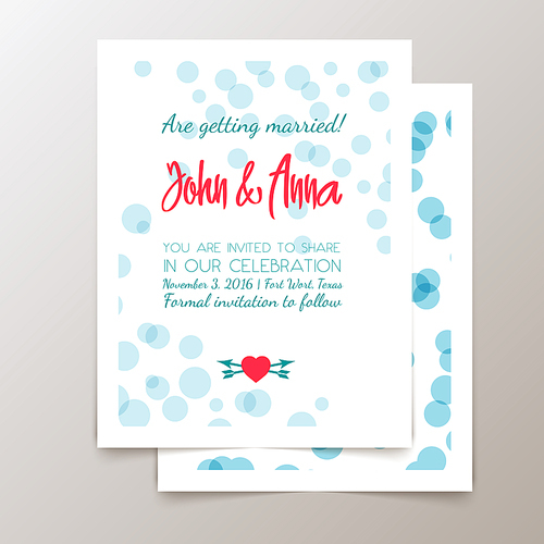 Cute fashionable cards and invitations. Trendy abstract backgrounds with blue confetti.  Wedding day, anniversary, birthday, Valentins day, party invitations, invite or save the date.