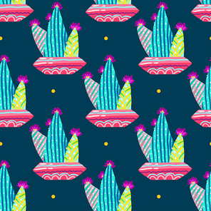 Spiny cactus  for textiles. Cute, juicy seamless pattern with succulents in the Scandinavian style. Mexican desert plants. For kids design, background, fabrics, t-shirts, clothes. Vector