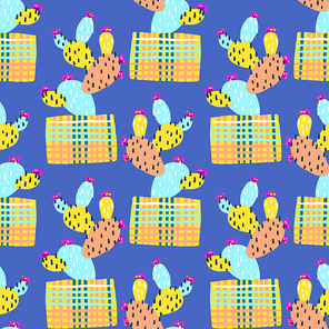 Spiny cactus  for textiles. Cute, juicy seamless pattern with succulents in the Scandinavian style. Mexican desert plants. For kids design, background, fabrics, t-shirts, clothes. Vector