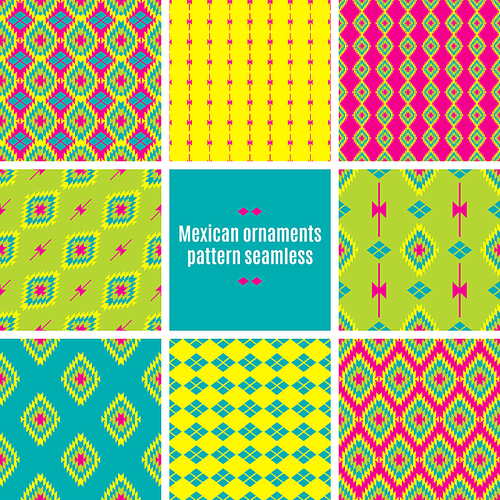 Mexican Folkloric  tracery. Set bright seamless patterns for fabrics, prints, scrapbooking, wallpapers.