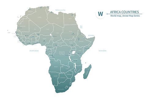 아프리카 대륙 국가들의 수도가 표기된 상세지도