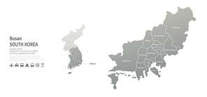 부산광역시 지도. 한국의 지방도시 맵 벡터