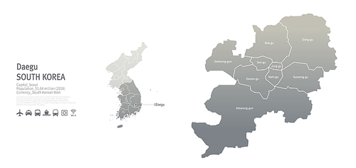 대구광역시 지도. 한국의 지방도시 맵 벡터