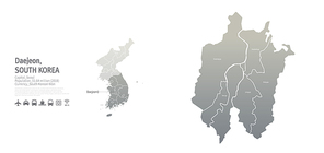 대전광역시 지도. 한국의 지방도시 맵 벡터