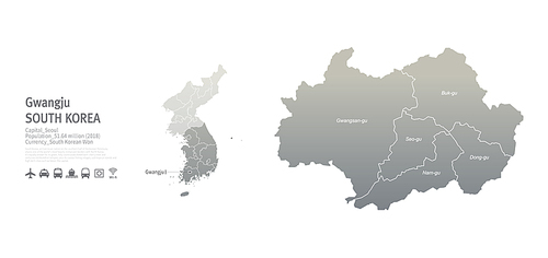 광주광역시 지도. 한국의 지방도시 맵 벡터