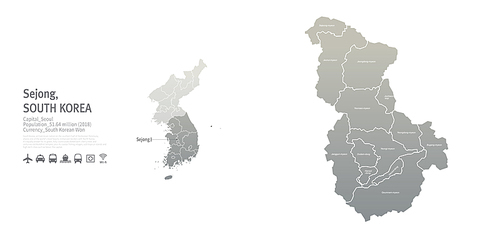 세종시 지도. 한국의 지방도시 맵 벡터