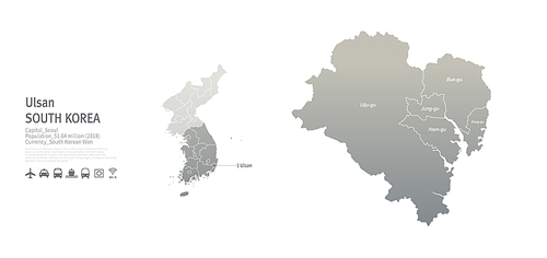 울산광역시 지도. 한국의 지방도시 맵 벡터