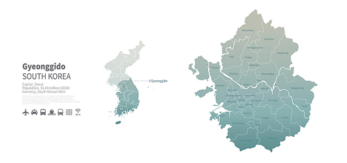 경기도 지도. 한국의 행정구역 벡터 맵
