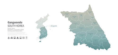강원도 지도. 한국의 행정구역 벡터 맵