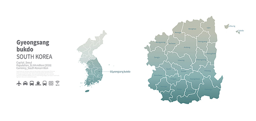 경상북도 지도. 한국의 행정구역 벡터 맵