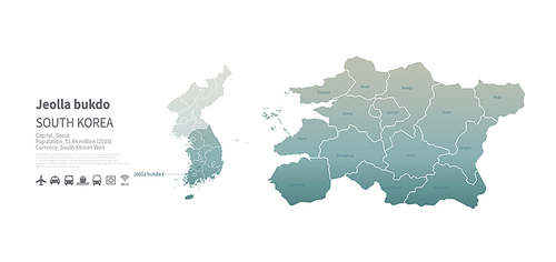 전라북도 지도. 한국의 행정구역 벡터 맵