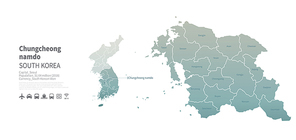 충청남도 지도. 한국의 행정구역 벡터 맵