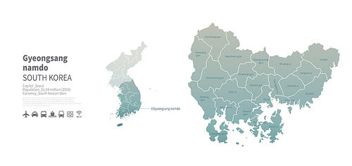 경상남도 지도. 한국의 행정구역 벡터 맵