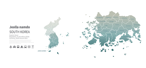 전라남도 지도. 한국의 행정구역 벡터 맵