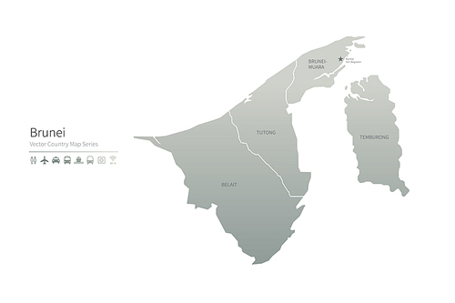 브루나이 지도.  brunei vector map.