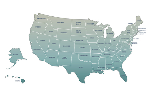 그린컬러의 미국의 주 상세지도. usa map.