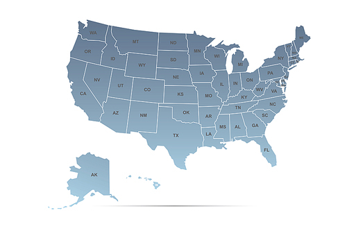 화이트배경의 미국의 주 상세지도. usa map.