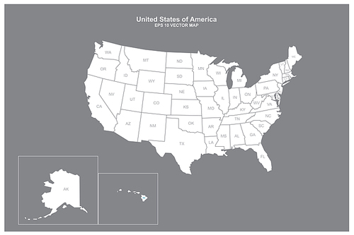 화이트컬러의 미국 주 상세지도. usa map.